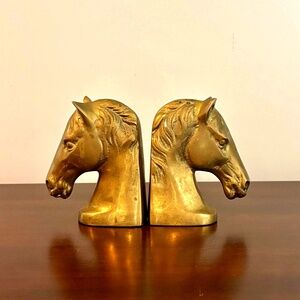 Pair of Vintage Pair of Brass Horse Head Statue Bookends